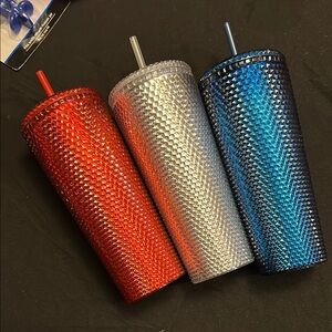 🆕 Set of Three 24.5 oz Studded Tumblers - Red, White, and Blue